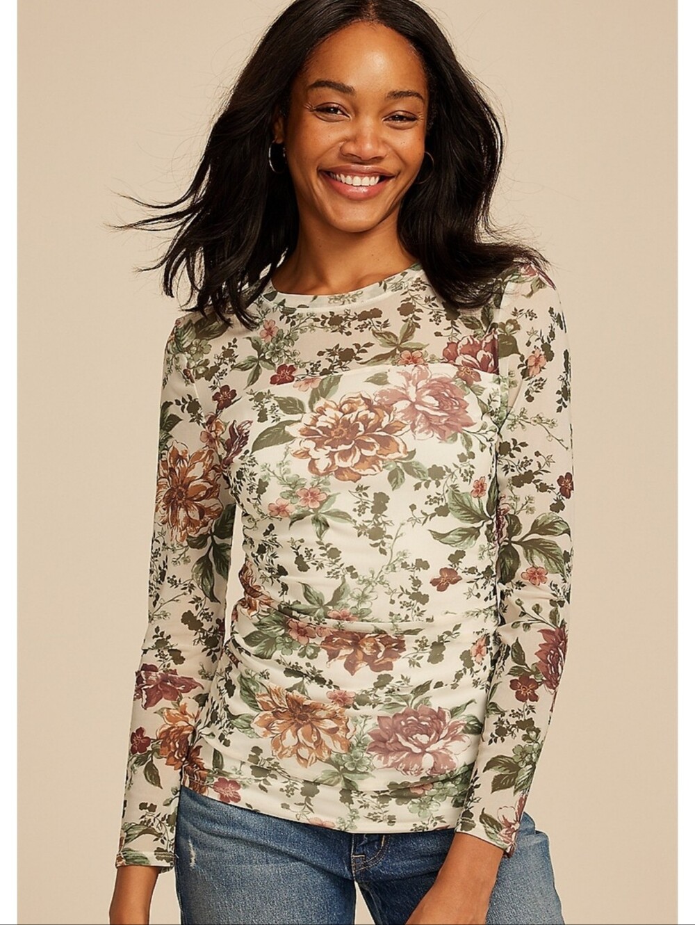 Maurices Floral Mesh Blouse Cream Size S